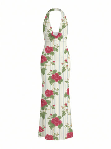 Sissi Yuan's Hibiscus Print Midi Dress