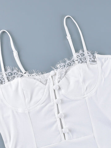 Lace Trim Button Front Corset Top