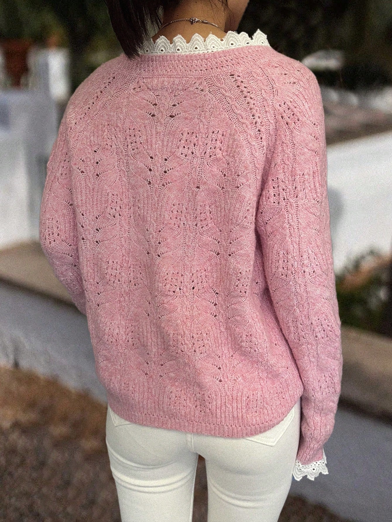 Cozy Lace Trim Knit Cardigan