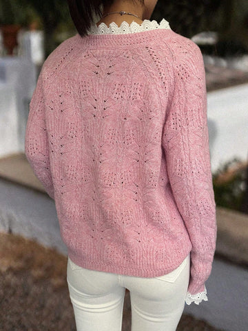 Cozy Lace Trim Knit Cardigan