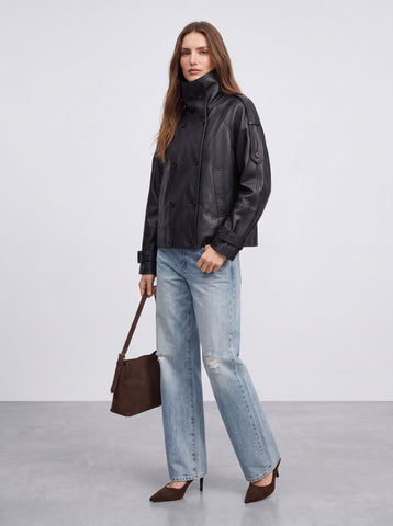 Oversized Double Breasted Leather Jacket