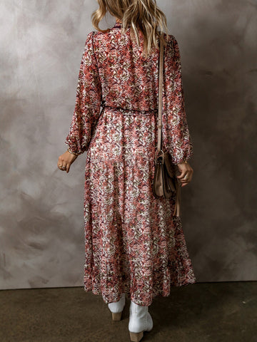 Long Sleeve Floral Print Midi Dress
