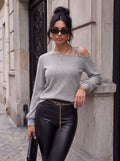 Ribbed Cold Shoulder Long Sleeve Tee