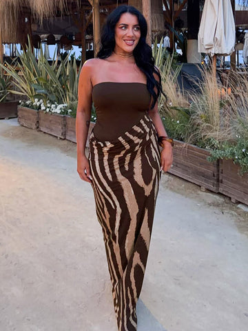 Strapless Zebra Print Bodycon Maxi Dress