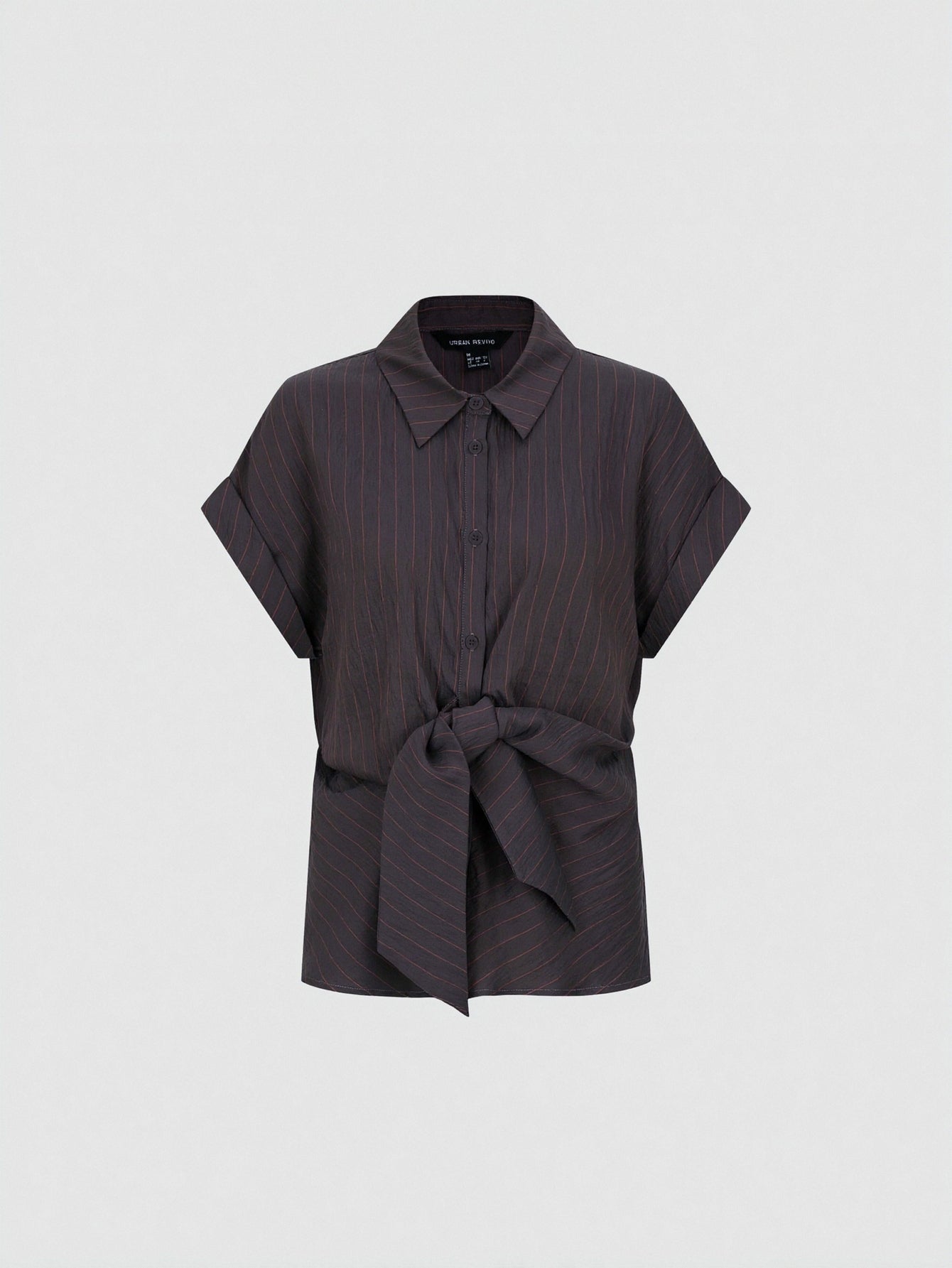Tie-Waist Striped Short Sleeve Shirts
