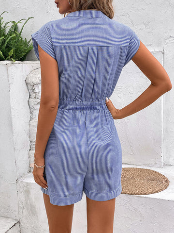 Button Front Short Sleeve Romper