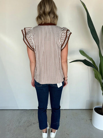 Striped Ruffle Sleeve Blouse