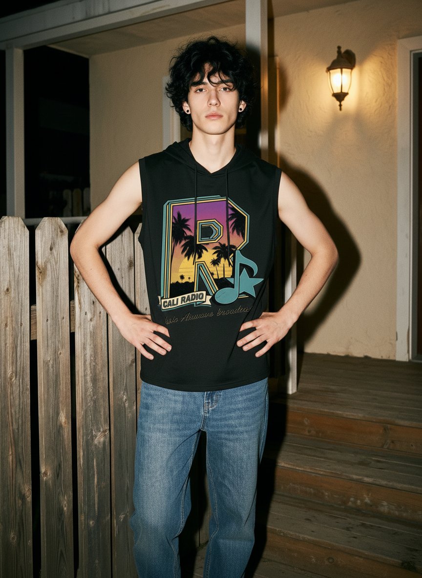 Vintage Graphic Hooded Sleeveless Tank Top