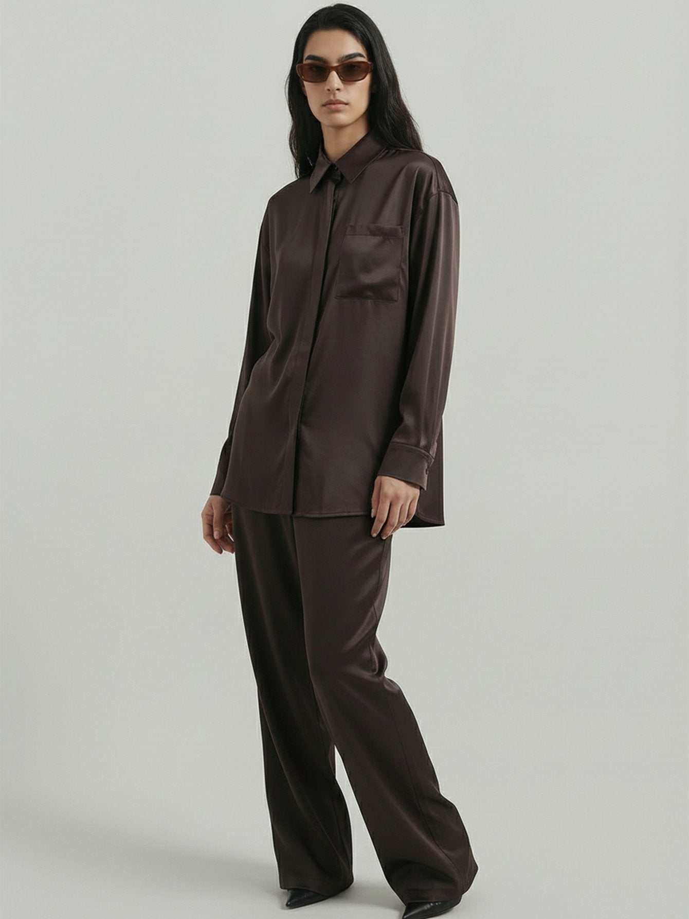 SAÏA Drawstring Waist Wide-Leg Casual Pants-Dark Gray