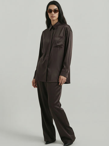 SAÏA Drawstring Waist Wide-Leg Casual Pants-Dark Gray