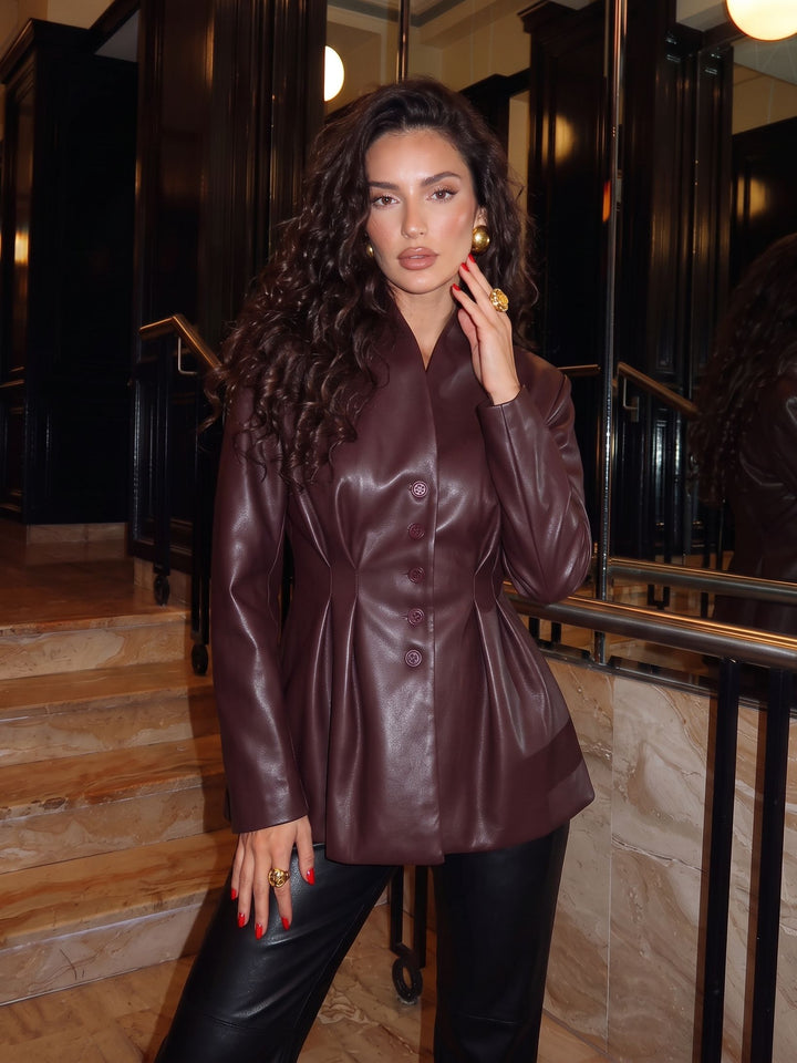 Tailored Cinched Waist Faux Leather Jacket