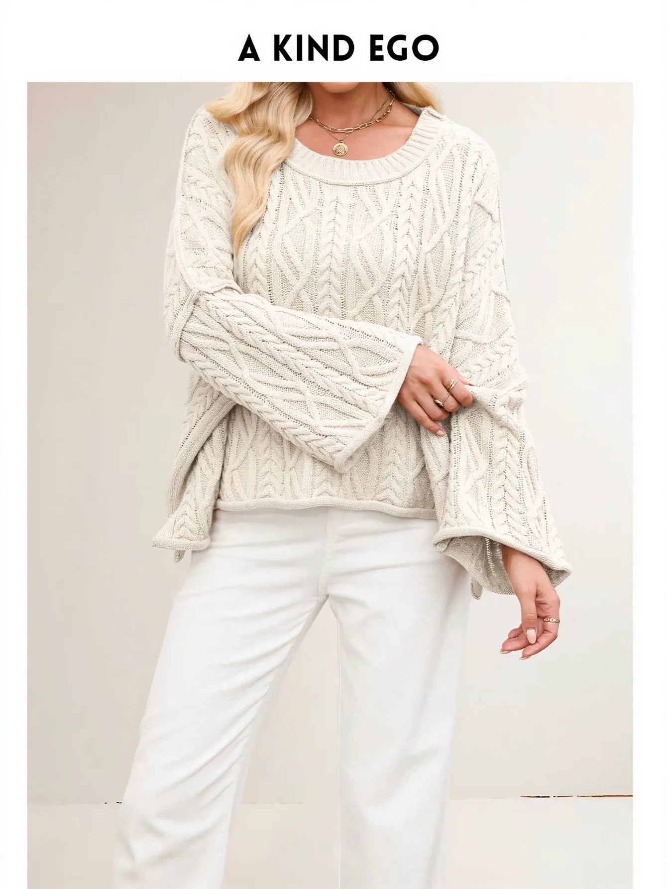 Oversized Cable Knit Bell Sleeve Sweater
