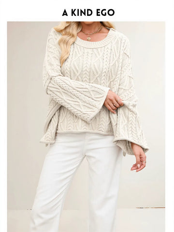 Oversized Cable Knit Bell Sleeve Sweater