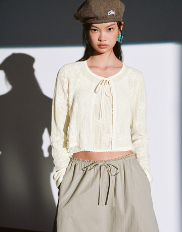 Urban Revivo Floral Embroidered Open Knitted Cardigans-Ivory