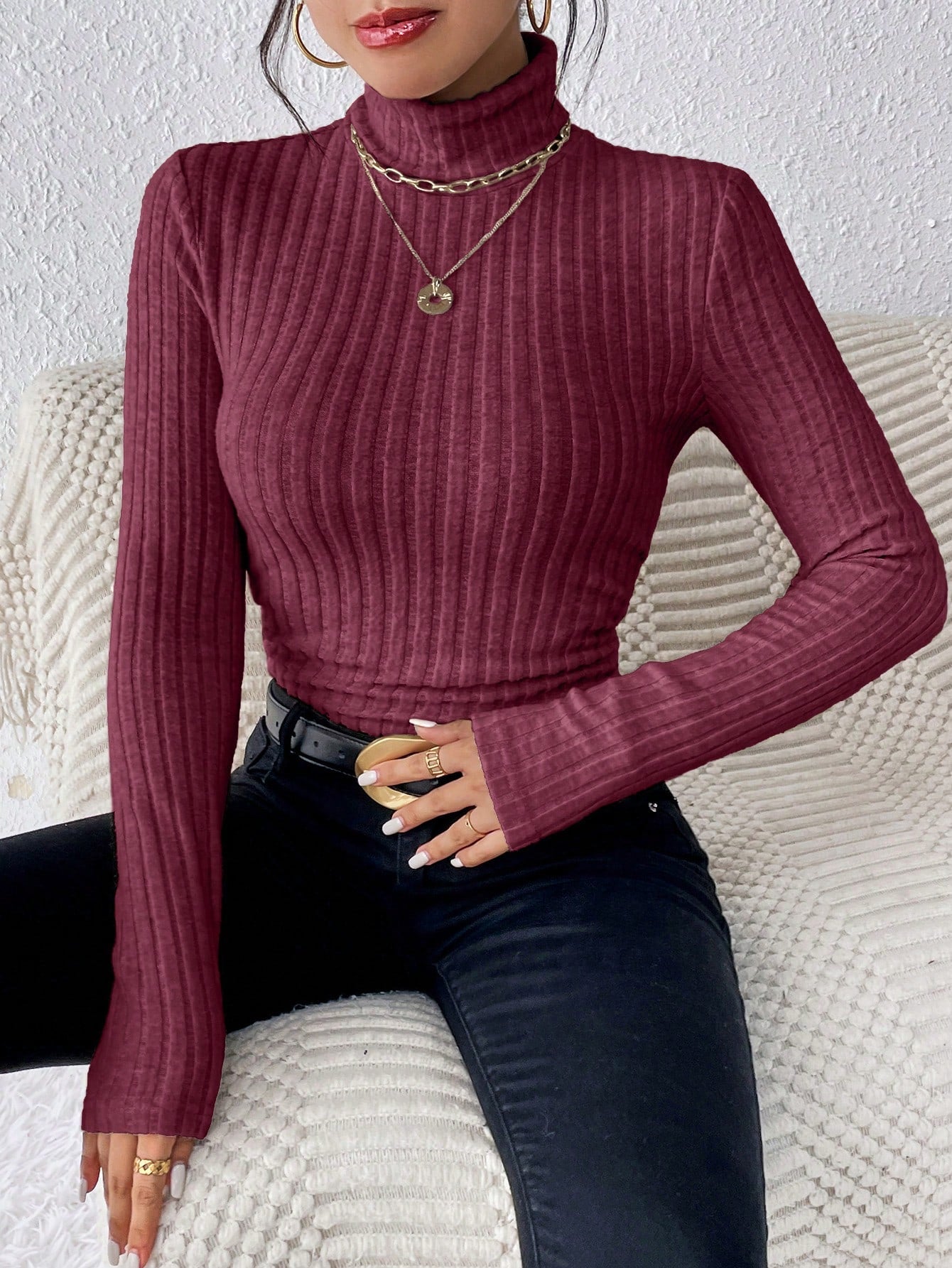 Slim Fit Ribbed Turtleneck Tee
