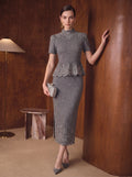 Embellished Peplum Knit Sweater Dress