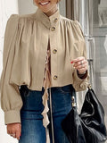 Puff Sleeve Stand Collar Crop Jacket