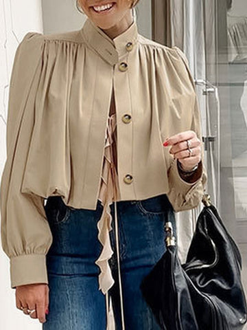 Puff Sleeve Stand Collar Crop Jacket