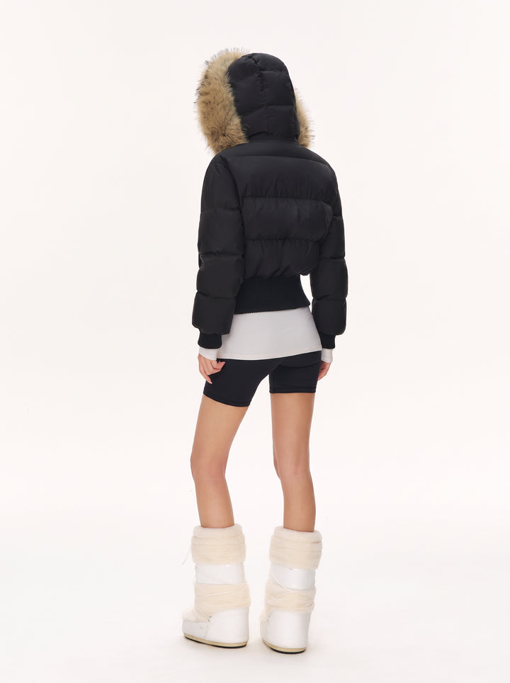 Faux Fur Hooded Cropped Puffer