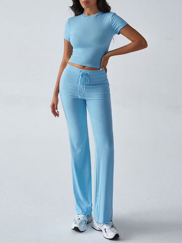Light Crop Top Flare Leg Pants Set