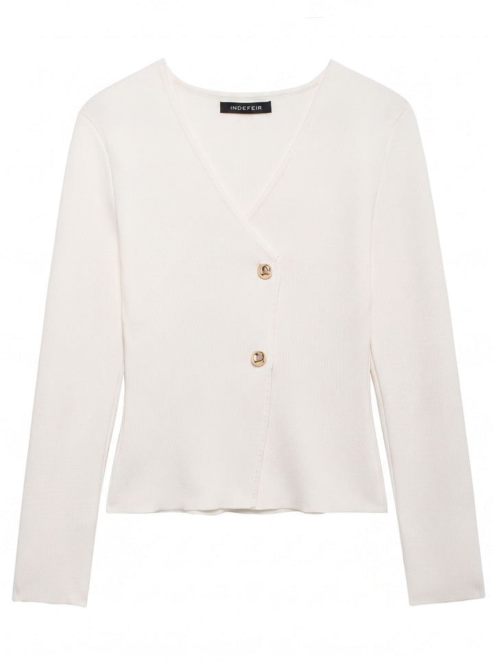 Elegant Asymmetric Button Knit Cardigan