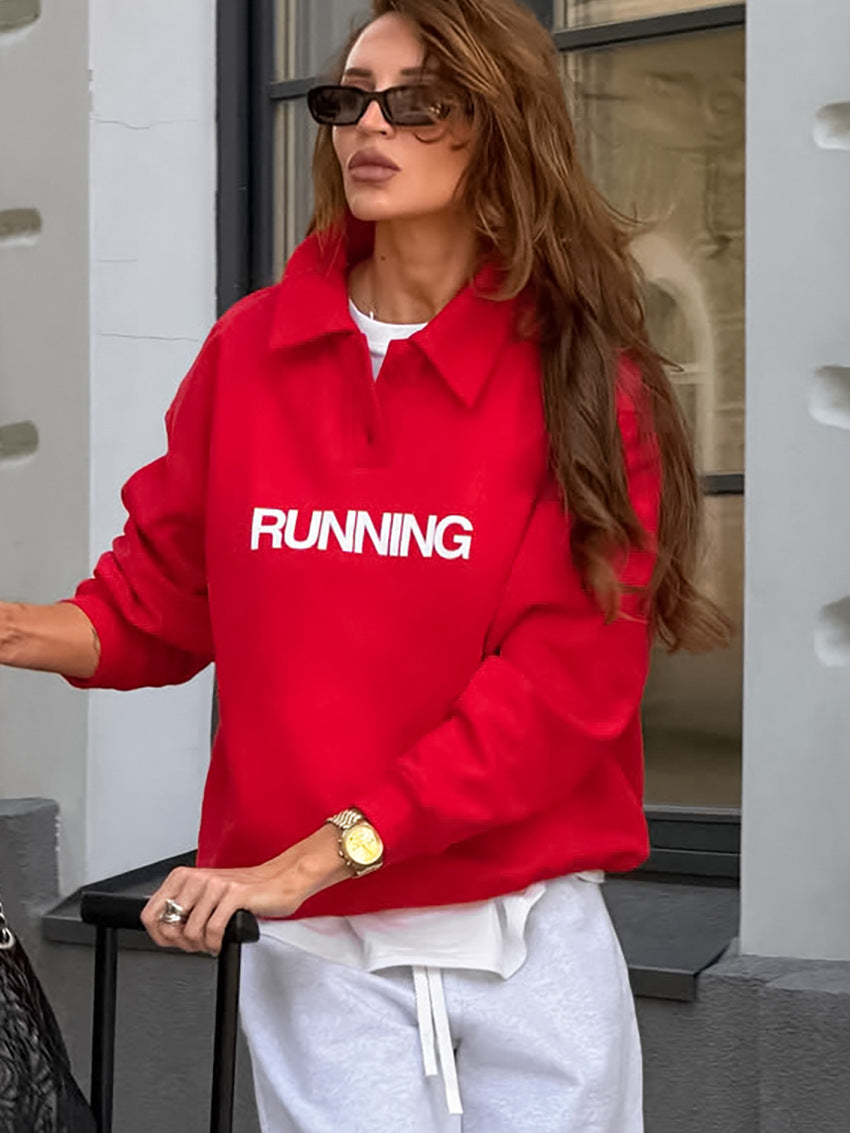 Oversized Collared Graphic Running Sweatshirt