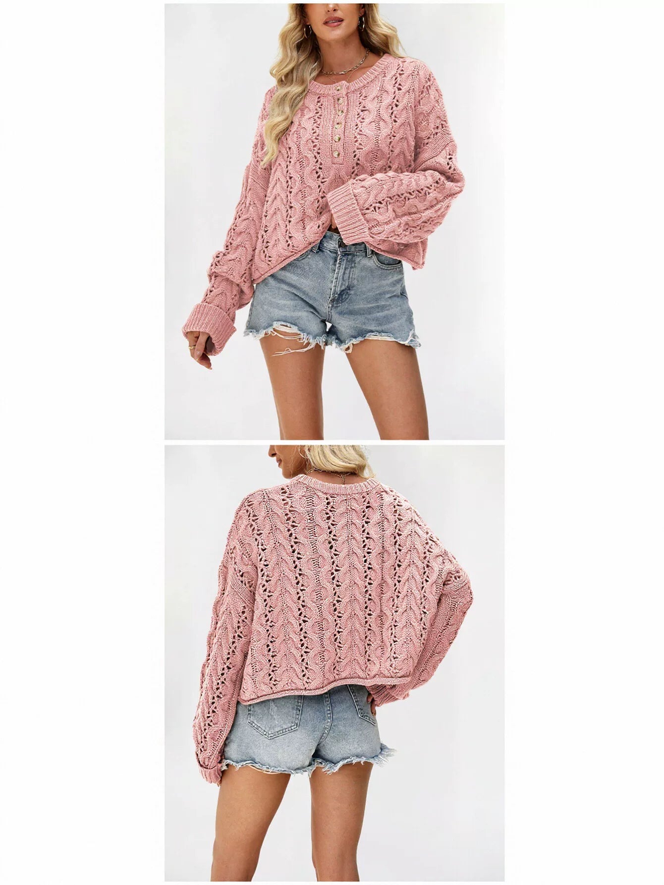 Cozy Button Cable Knit Sweater
