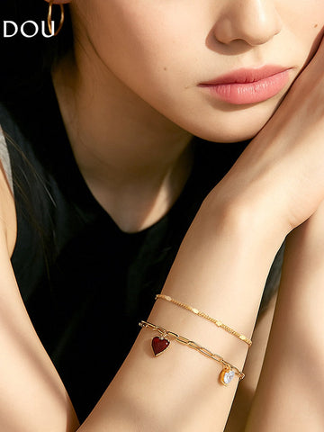 Dainty Red Heart Layered Bracelet