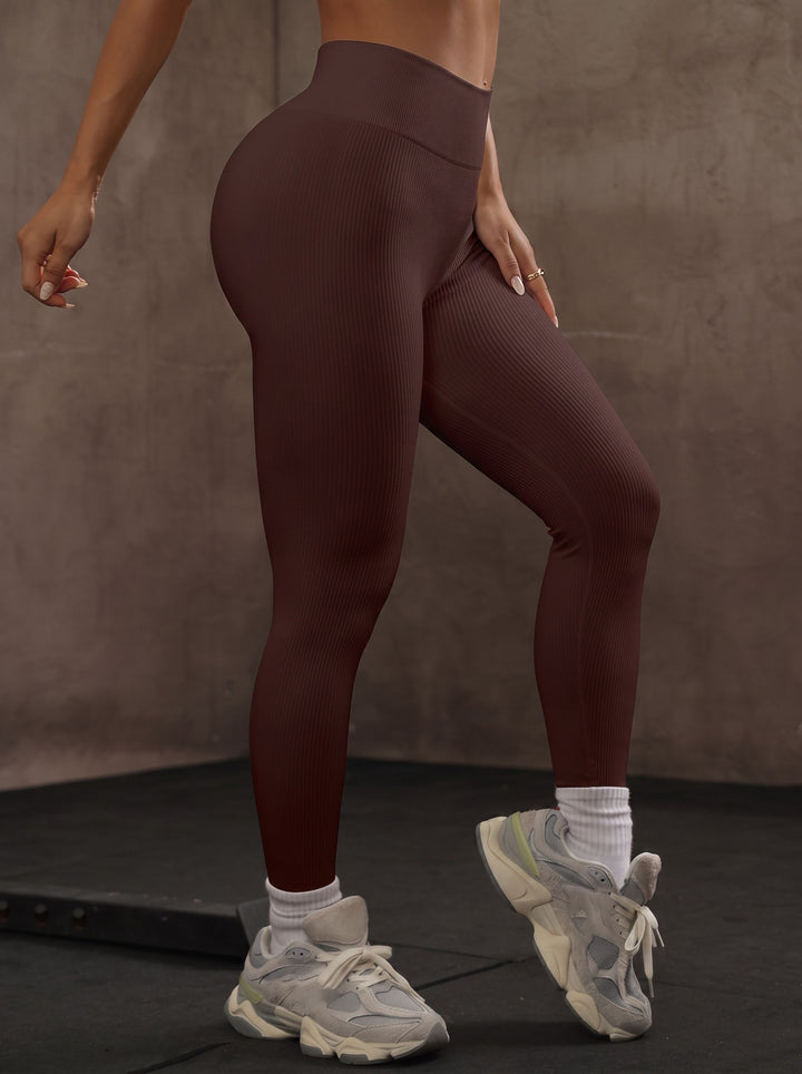 High-Waisted Ribbed Slim-Fit Training Yoga Leggings