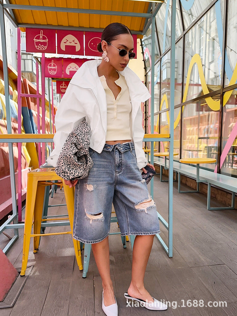 Oversized Stand Collar Cropped Jacket