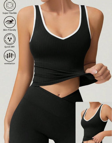 Ribbed Contrast Trim Tennis Tank Top