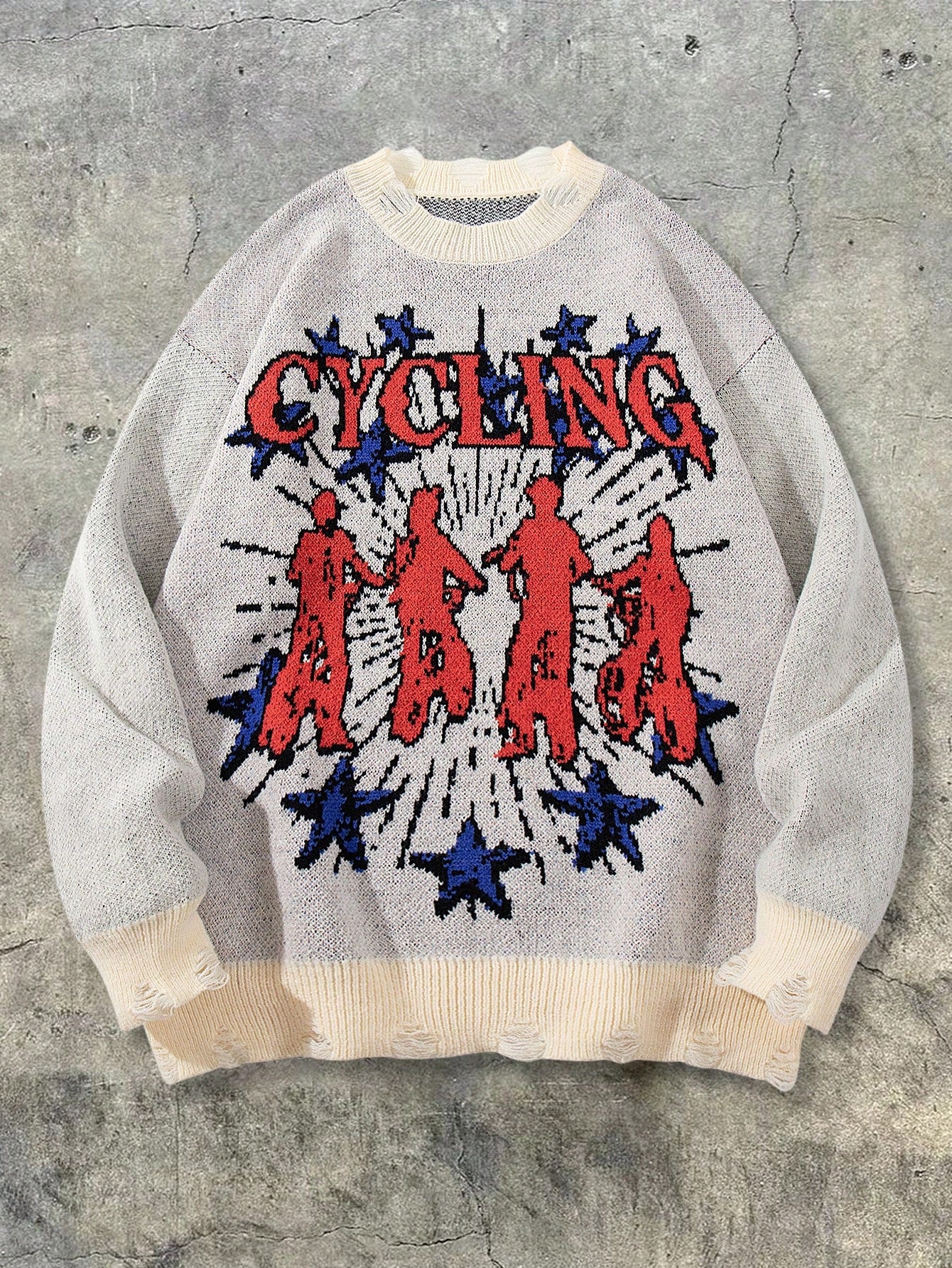 Distressed Graphic Oversized Knit Sweater