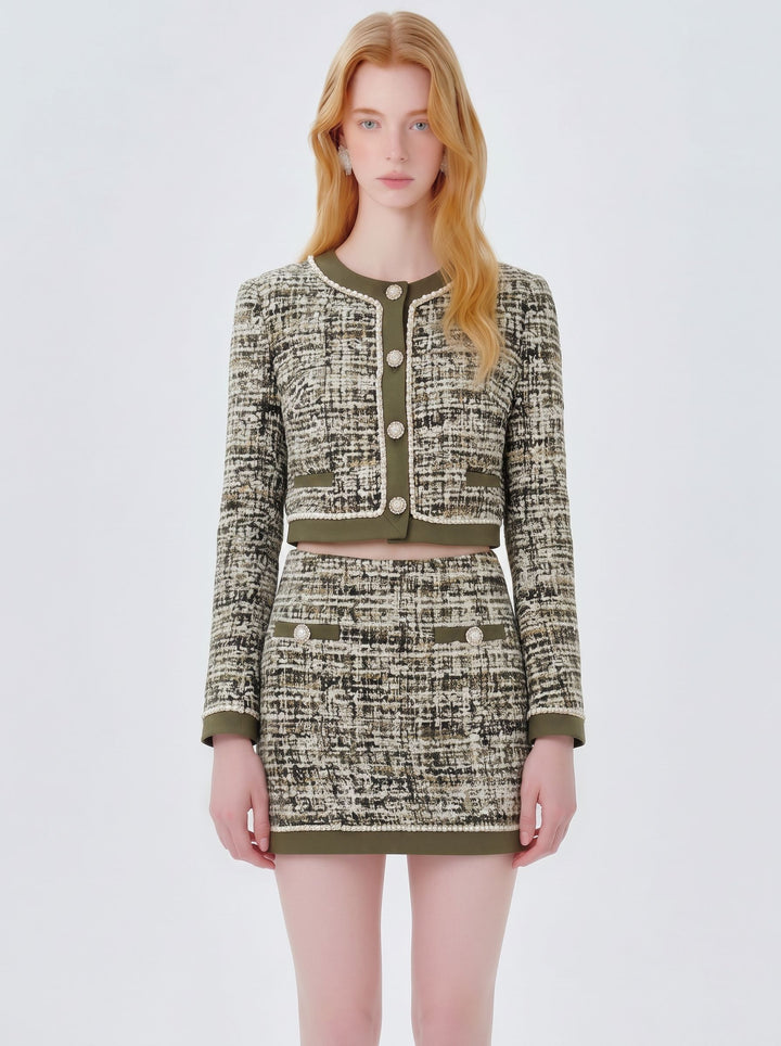 Cropped Tweed Button Up Jacket