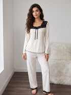 Lace Trim Polka Dot Pajama Set