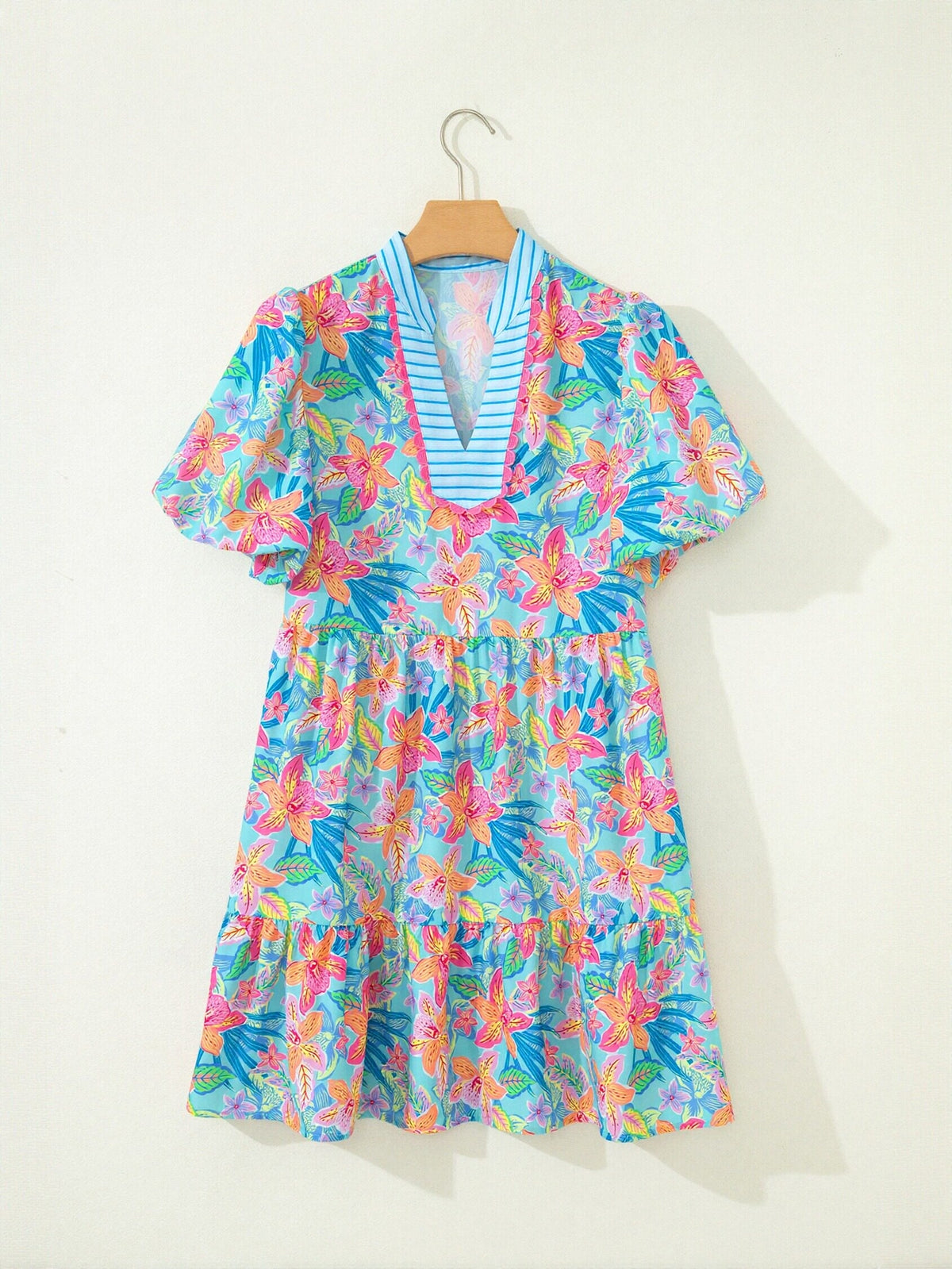 Vibrant Floral Puff Sleeve Mini Dress