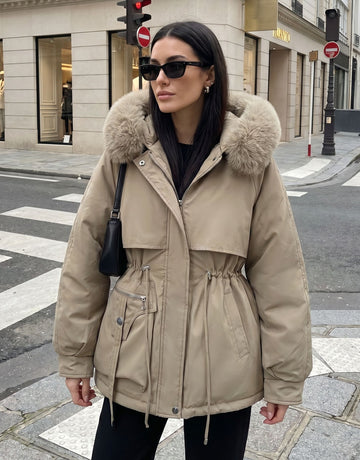 Faux Fur Hooded Drawstring Puffer Jacket