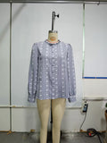 Floral Embroidered Ruffle Neck Button Shirt