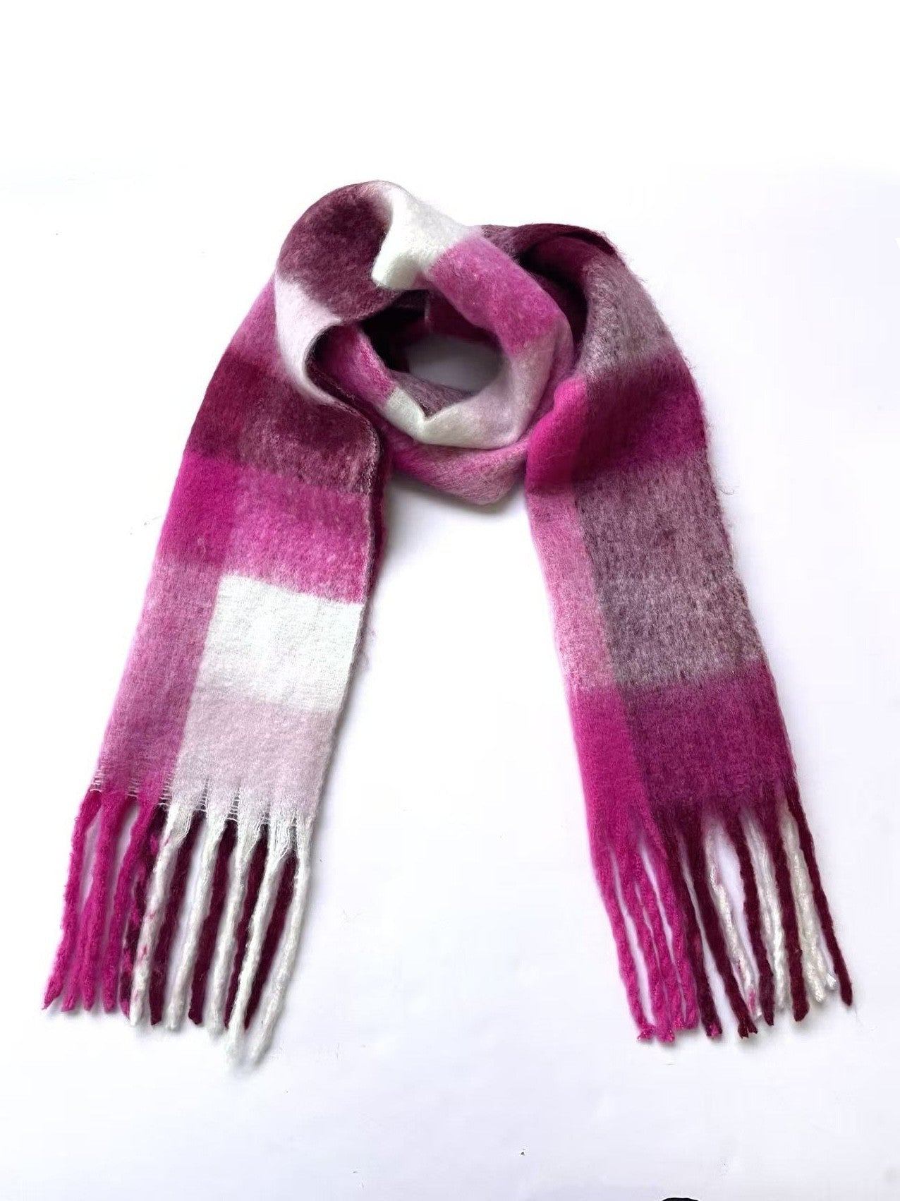 Cozy Soft Plaid Fringed Scarf