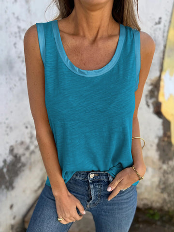 Sleeveless Contrast Trim Neckline Tank