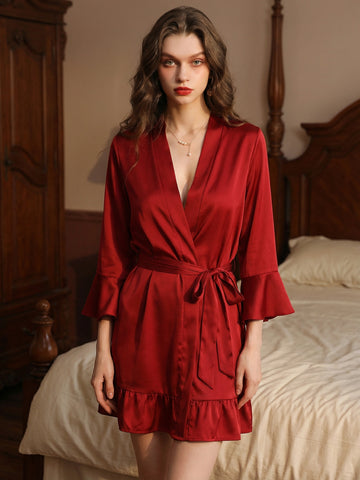 Short Ruffled-Hem Flared-Cuff Sexy Robe