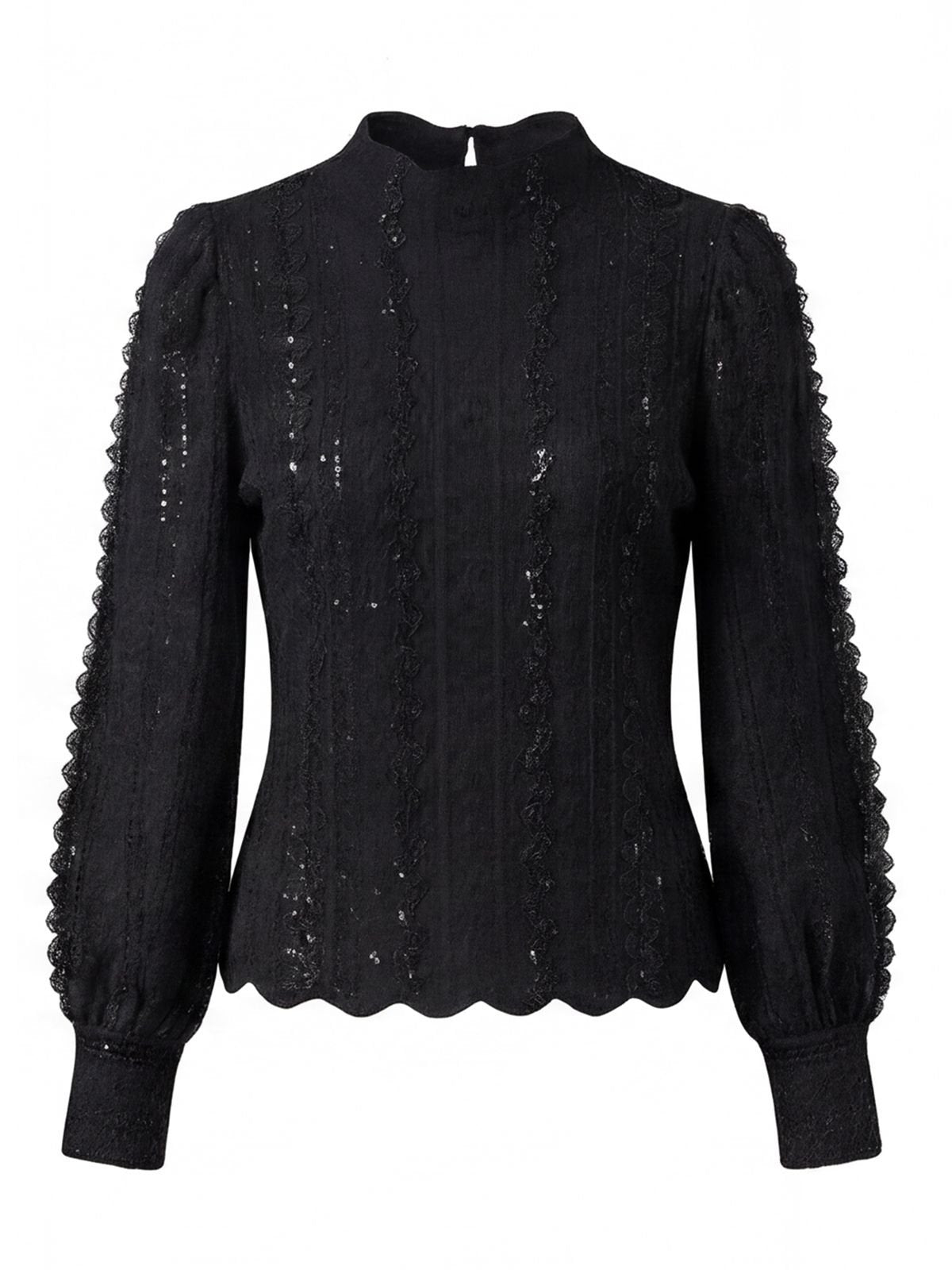 Elegant Sequin Lace Mock Neck Sweater