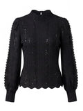 Elegant Sequin Lace Mock Neck Sweater