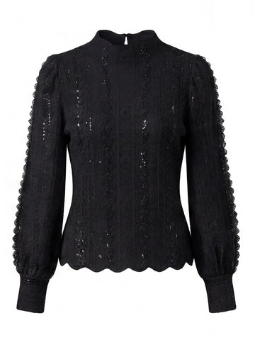 Elegant Sequin Lace Mock Neck Sweater