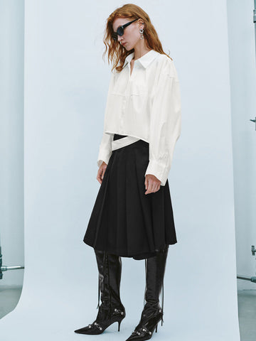 Urban Revivo Pleated Midi Straight Skirt-Black