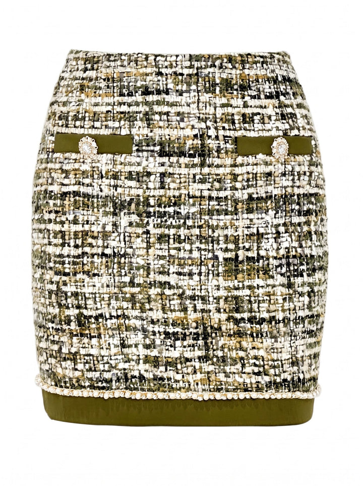 Embellished Tweed High Waisted Mini Skirt