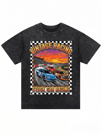 Vintage Washed Racing Graphic T-Shirt