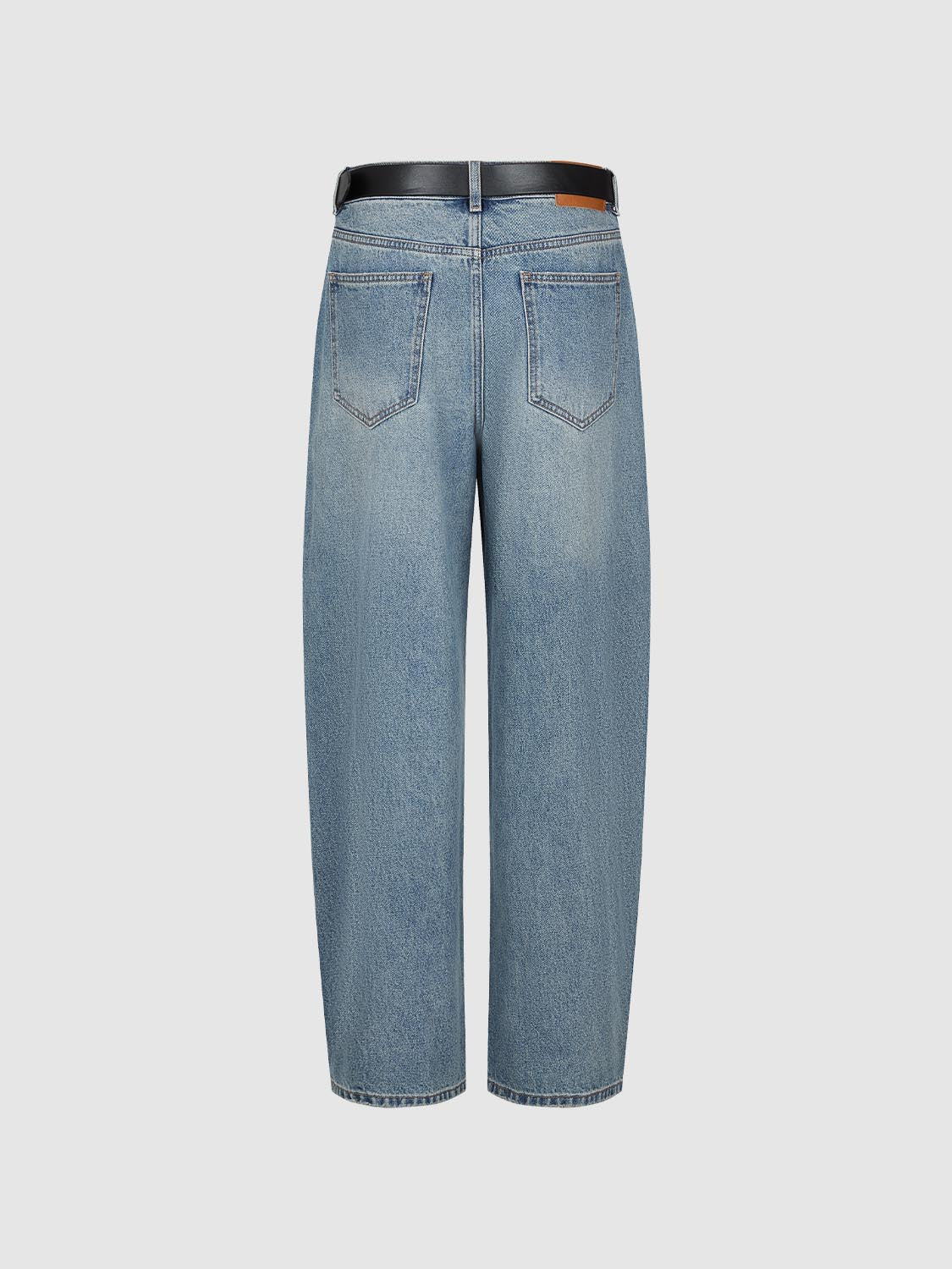 Urban Revivo Belted Barrel Leg Jeans-Blue