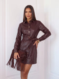 Belted Faux Leather Shirt Jacket