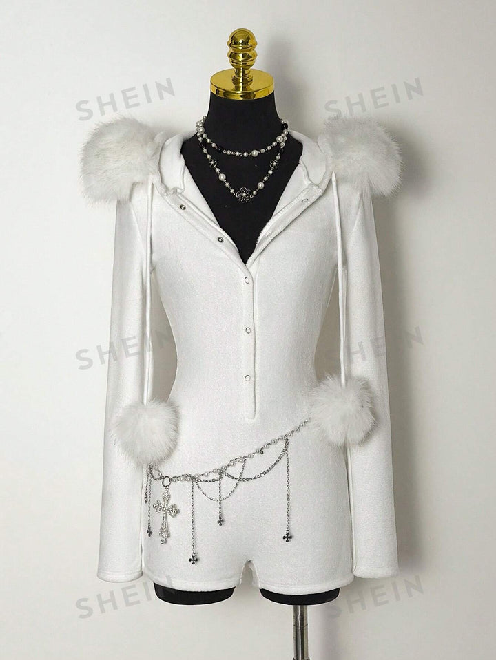 Faux Fur Hooded Romper Playsuit