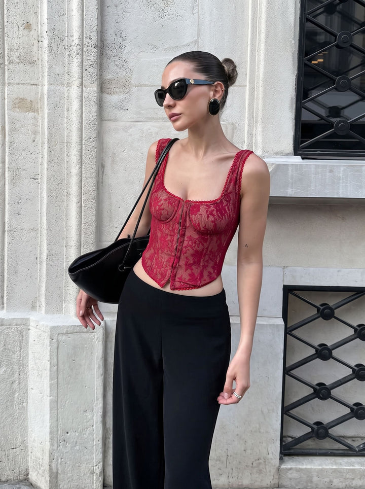 Floral Lace Corset Tank Top